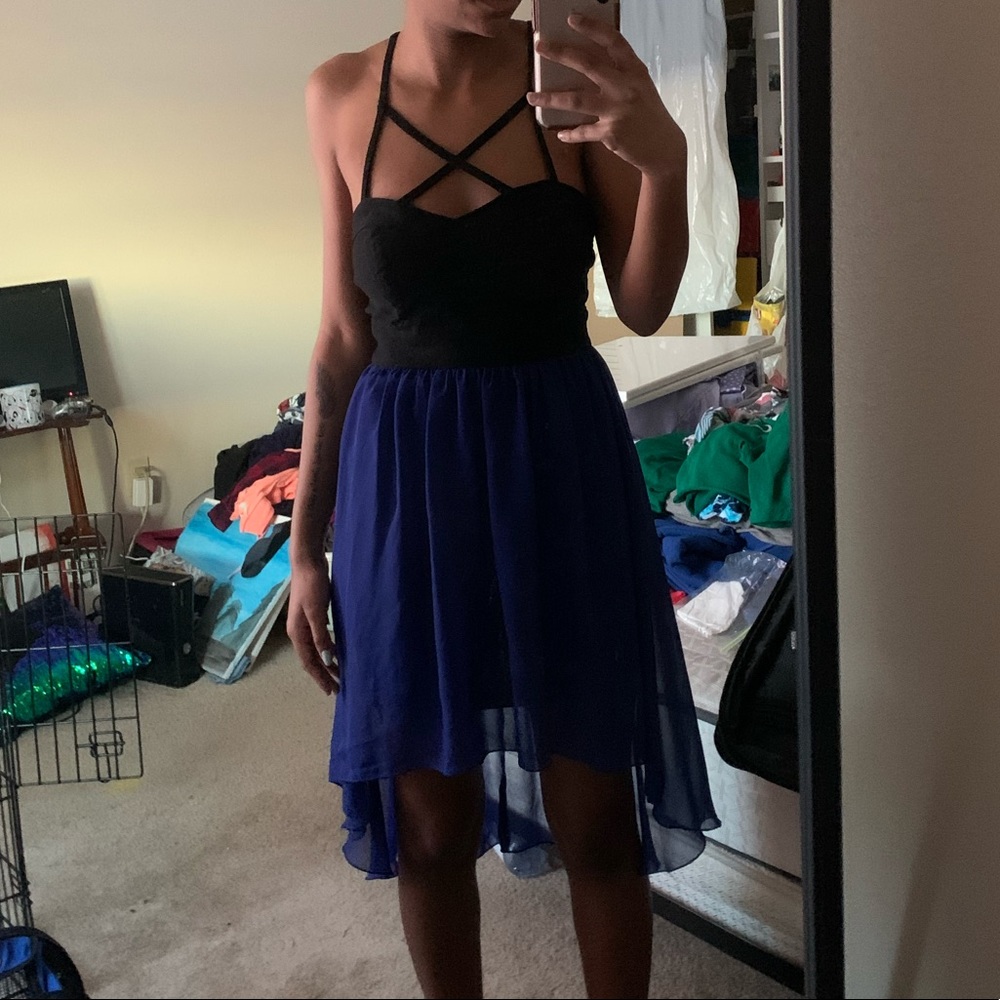 Black and blue high low dress